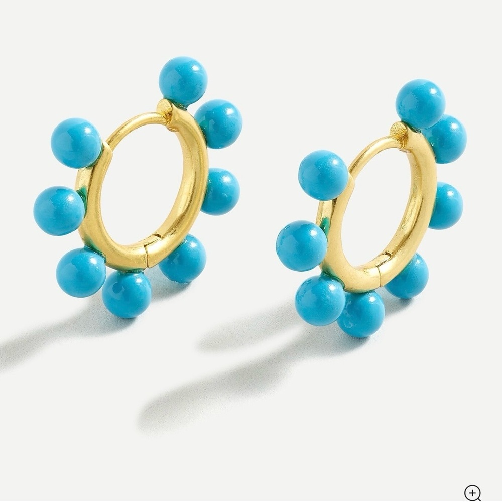 J. Crew NEW Pearl Charm Huggie Hoops in Moaco Blue Style AE474